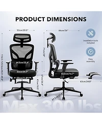 gaomon Office Chair Ergonomic Desk Chair,Home Mesh Chair with Footrest Lumbar Support,High-Back Computer Gaming Chair with Headrest 3D Armrests