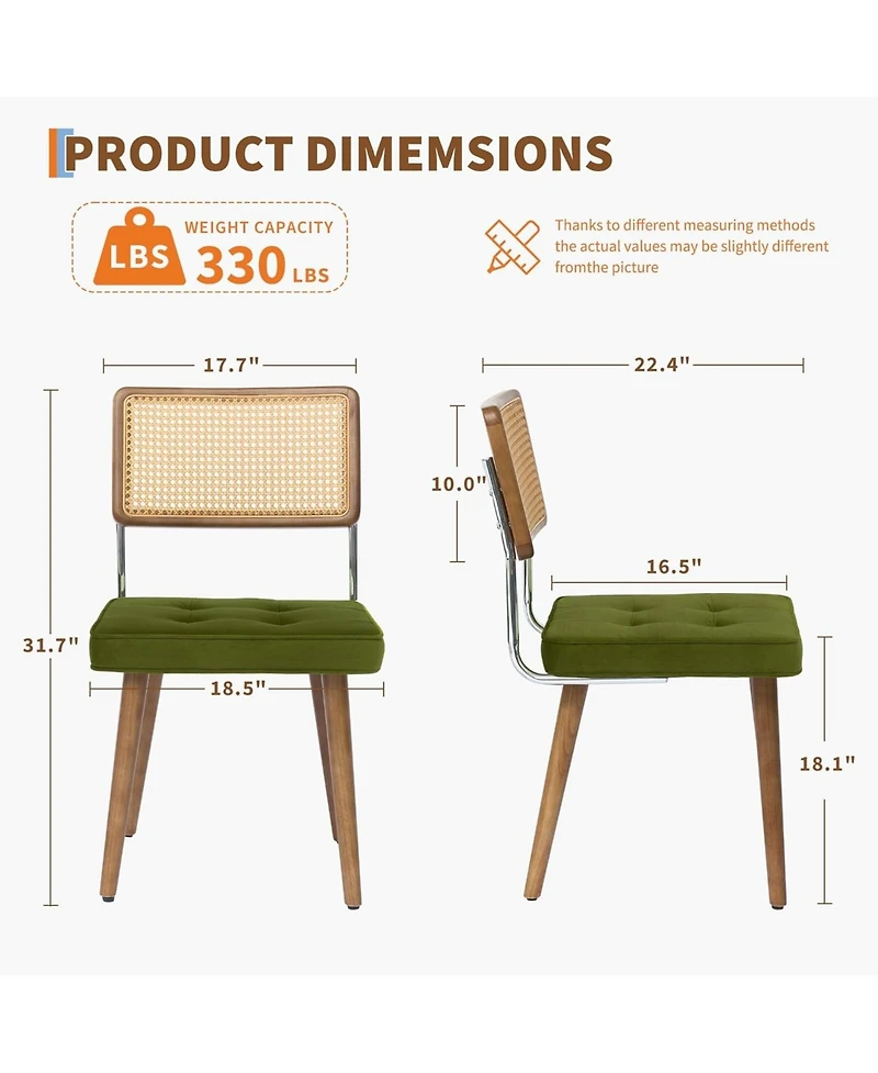 gaomon Rattan Dining Chairs Set of 2, Modern Boho Kitchen Chairs with Solid Wood Back & Legs, Upholstered Seat, Ideal for Dining Room.