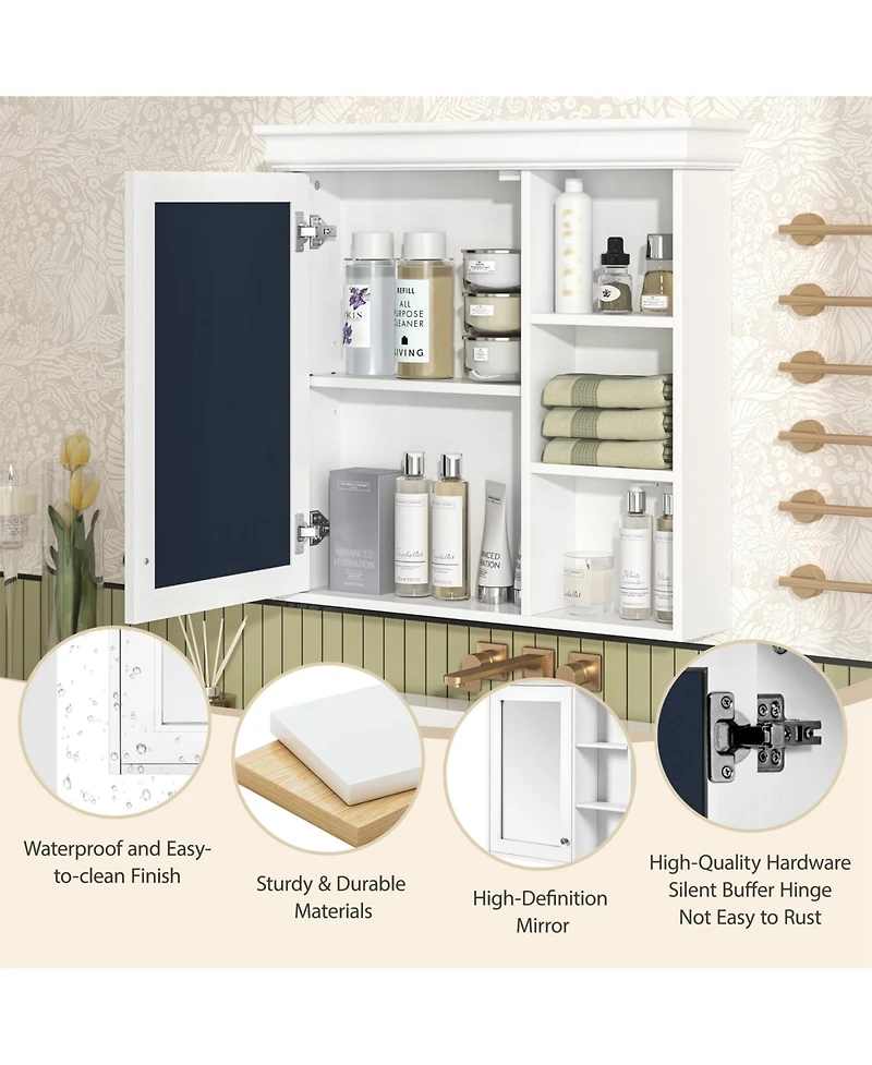 Phying White Bathroom Mirror Medicine Cabinet Wall Mounted Over Toilet Storage Organizer