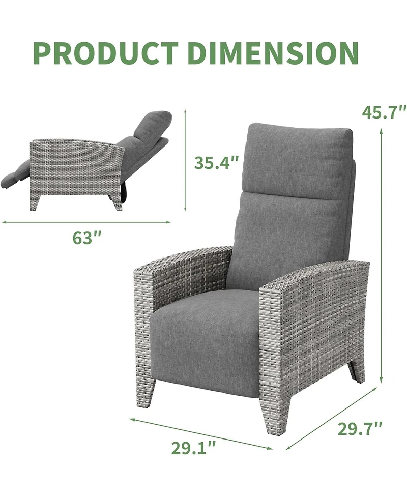 gaomon Outdoor Reclining Patio Chair with Adjustable Backrest & Footrest, All Weather Wicker Chaise Lounge with Air Pump, 150degree(s) Lay Flat Design