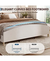 Gaomon Bed Frame, Soft Linen Upholstered Platform Bed with Wingback Headboard/Raised Footboard, Sturdy Wood Legs/Slats, Noise-Free