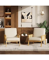 gaomon Linen Accent Chair,Rattan Armchair with Wooden Frame,High Back,Upholstered Reading Chair Leisure Chairs for Living Room Bedroom