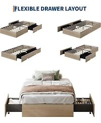 Gaomon Bed Frame with 2 Storage Drawers, No Headboard, Wood Slat Support, Noise Free