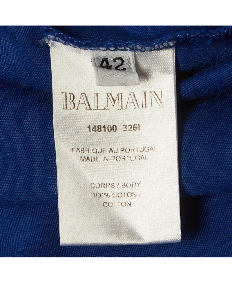 Pre-Owned Balmain Women's Logo Print Cotton Shoulder Button Detail Top