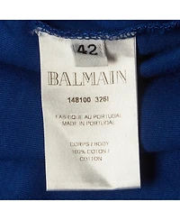 Pre-Owned Balmain Women's Logo Print Cotton Shoulder Button Detail Top