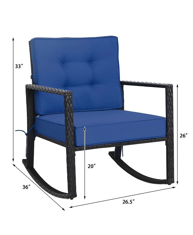 Gymax Outdoor Wicker Rocking Chair Patio Lawn Rattan Single Chair Glider with Cushion