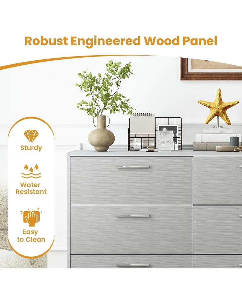 Gouun 6-Drawer Storage Cabinet with Metal Legs and Anti-Toppling Devices, 47 x 18 x 30.5