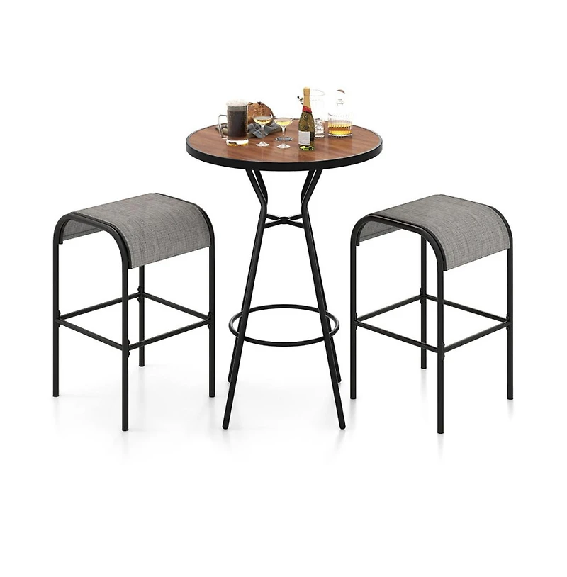 Boyel Living 3 Pieces Outdoor Round Bar Table Set with 1.6 Inches Umbrella Hole