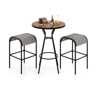Boyel Living 3 Pieces Outdoor Round Bar Table Set with 1.6 Inches Umbrella Hole
