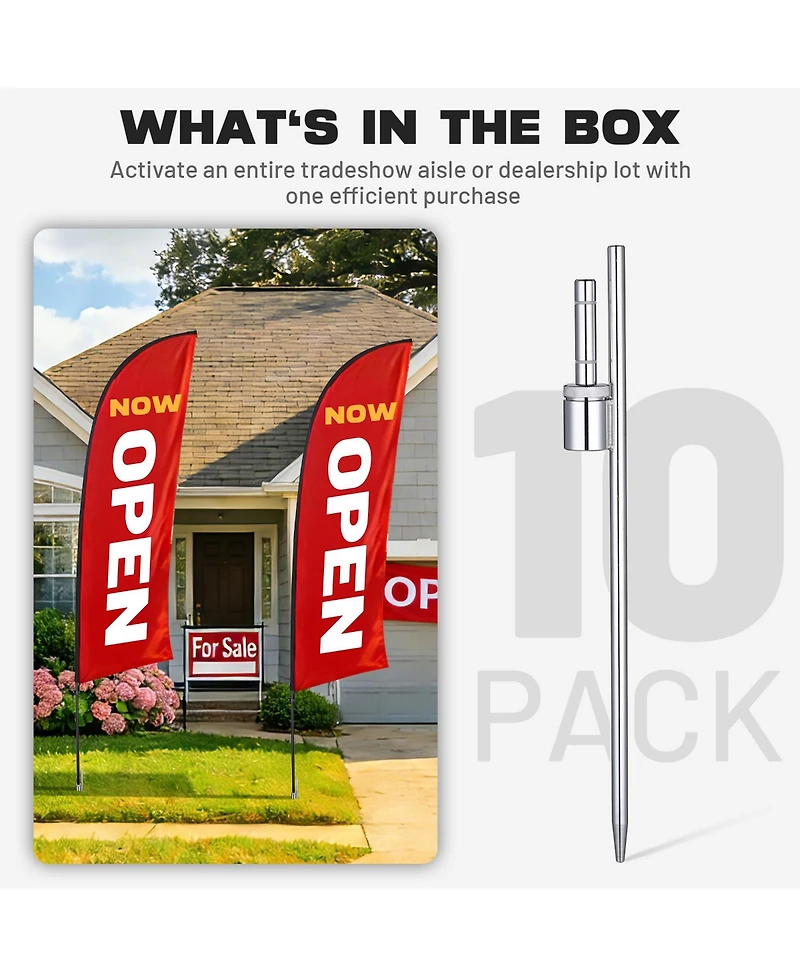 InstaHibit 10 Pack Feather Flag Ground Spike 20 Inch Ground Stake Flag Base Heavy Duty Flag Pole Holder