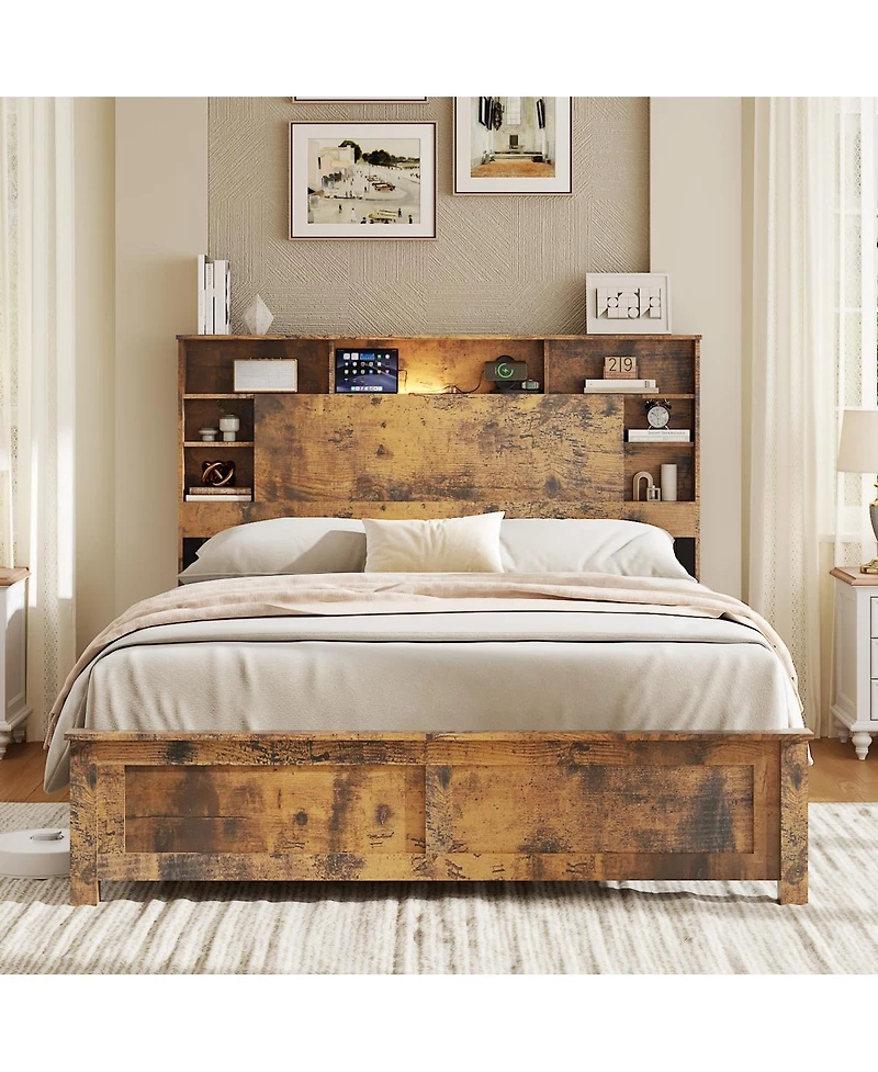 Streamdale Furniture Platform Bed with Storage Headboard and Charging Station