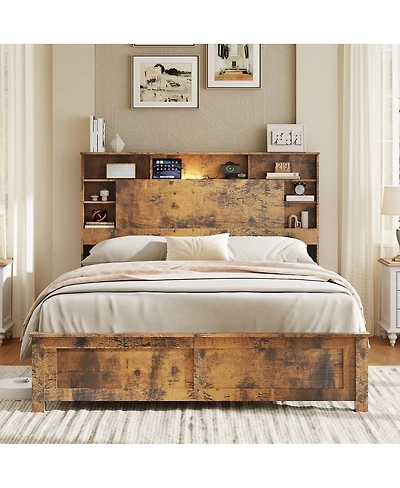 Streamdale Furniture Platform Bed with Storage Headboard and Charging Station
