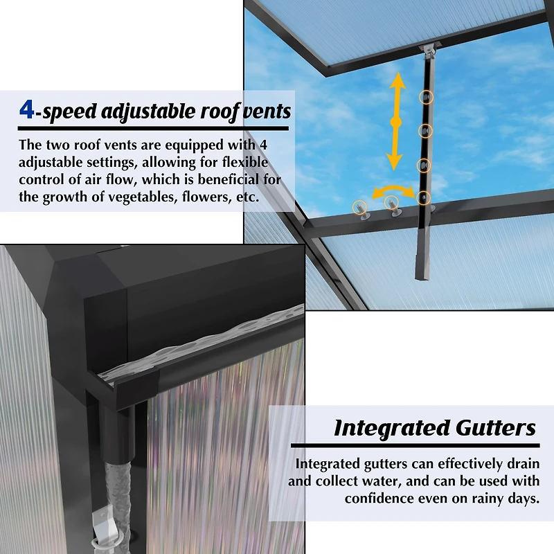 Streamdale Furniture Windproof Aluminum Greenhouse 10x14 Ft Polycarbonate Walk-in All Season