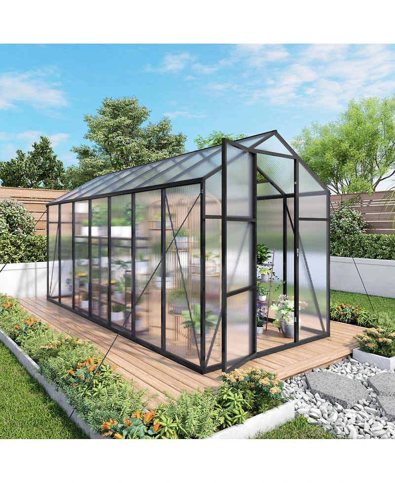 Streamdale Furniture 6x14FT Walk-in Outdoor Greenhouse with Polycarbonate Roof & Aluminum Frame