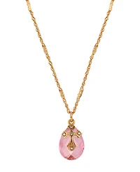 Symbols of Faith 14k Gold Dipped Rose Quartz Oval Glass Drop Crystal Cross 16"+3" Necklace