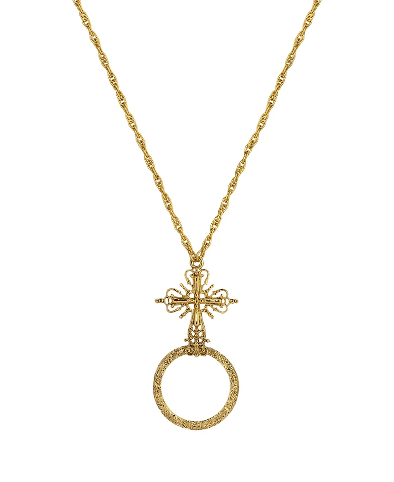 Symbols of Faith Gold-Tone Cross Magnifying Glass 28" Necklace