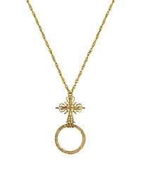 Symbols of Faith Gold-Tone Cross Magnifying Glass 28" Necklace