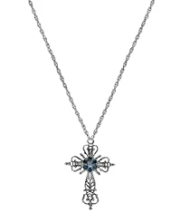 Symbols of Faith Silver-Tone Cross Blue Crystals 30" Necklace