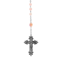 Symbols of Faith Silver-Tone Light Pink Beaded Crucifix Rosary