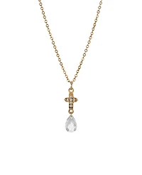 Symbols of Faith Gold-Tone Cross with Clear Crystals Clear Briolette Drop 16" Necklace