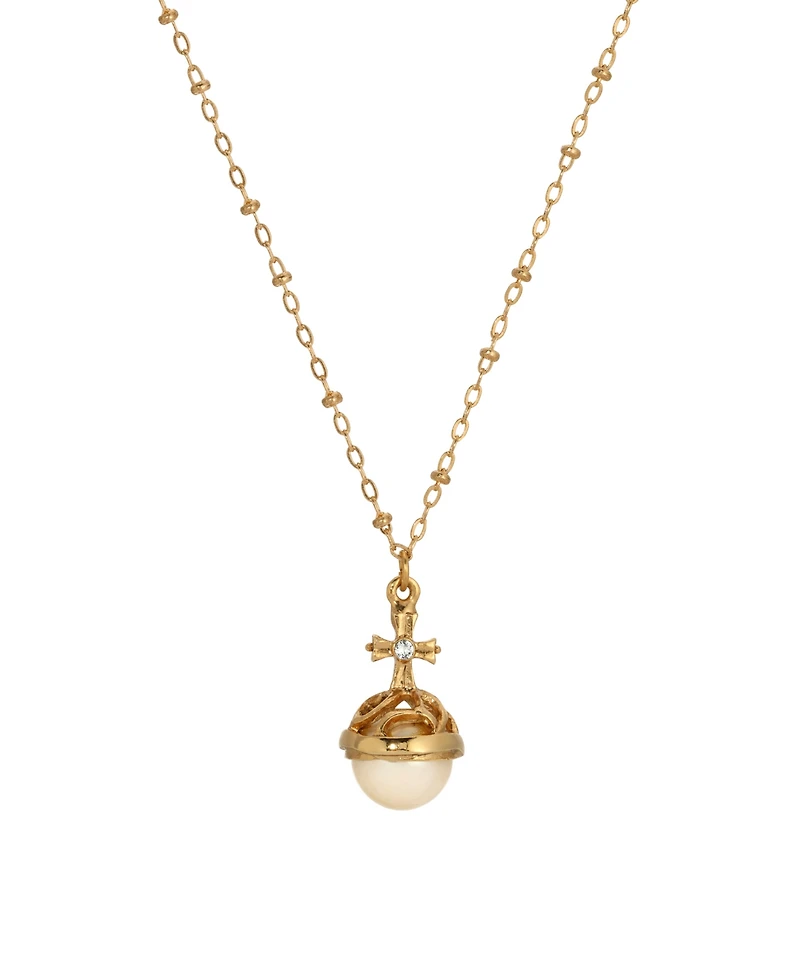 Symbols of Faith 14k Gold Dipped Imitation Pearl Stone Clear Crystal Cross 16" Necklace