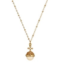 Symbols of Faith 14k Gold Dipped Imitation Pearl Stone Clear Crystal Cross 16" Necklace