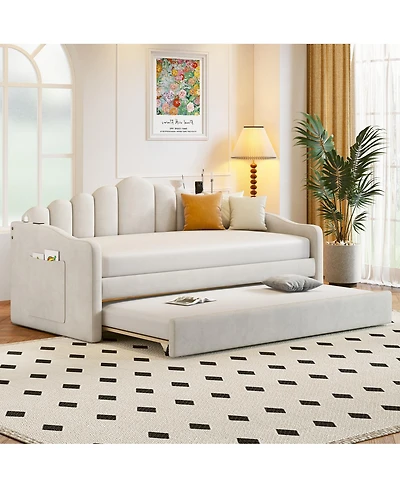 Streamdale Furniture Daybed With Trundle and Usb Ports
