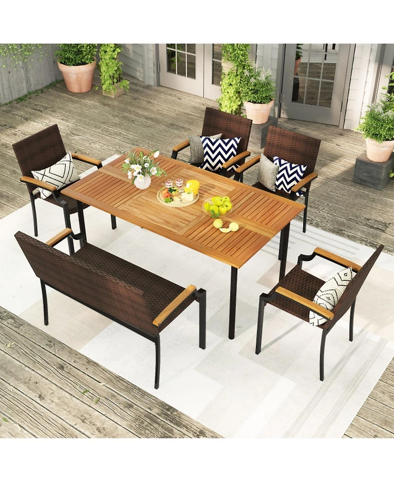 Sugift 6-Piece Outdoor Dining Set with Umbrella Hole
