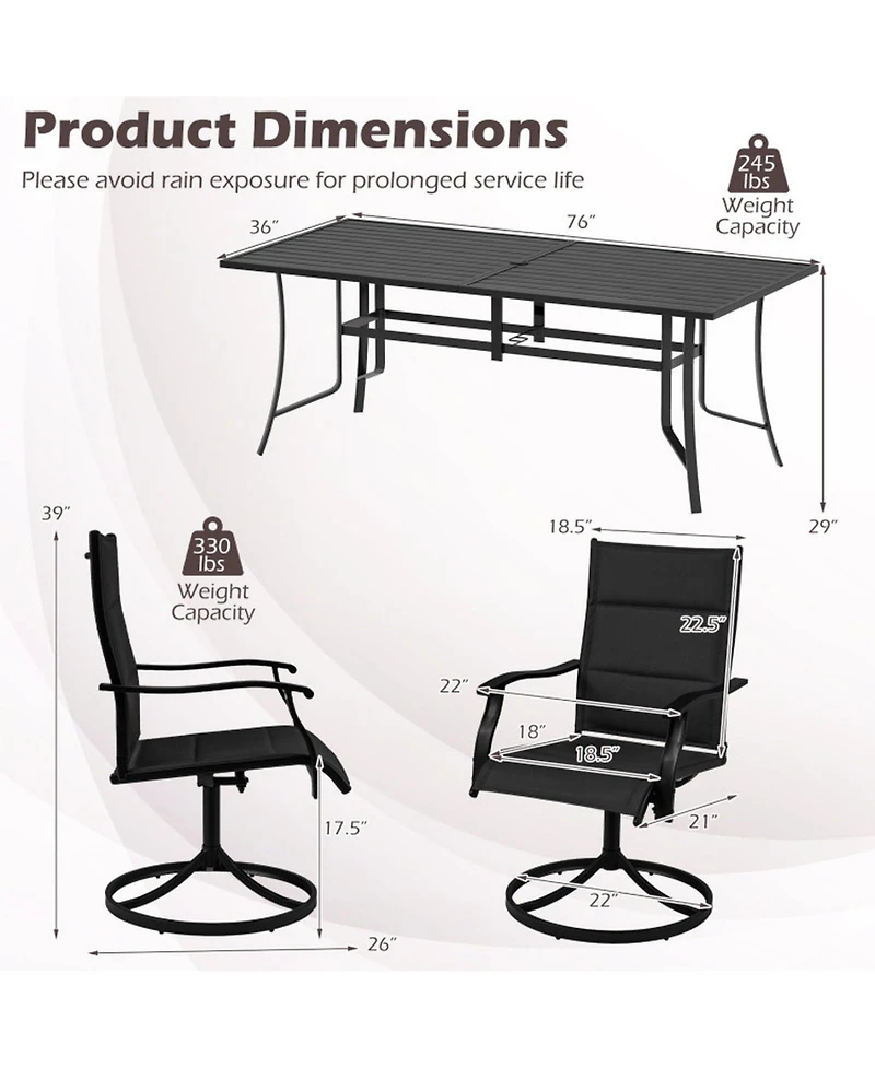 Sugift 9-Piece Outdoor Dining Set for 8 with Umbrella Hole and 8 Chairs