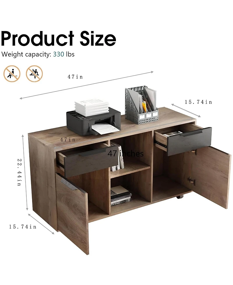 Logicfox 2-Drawer File Cabinet with Wheels, Mobile Lateral Rolling Under Desk Filing Cabinet