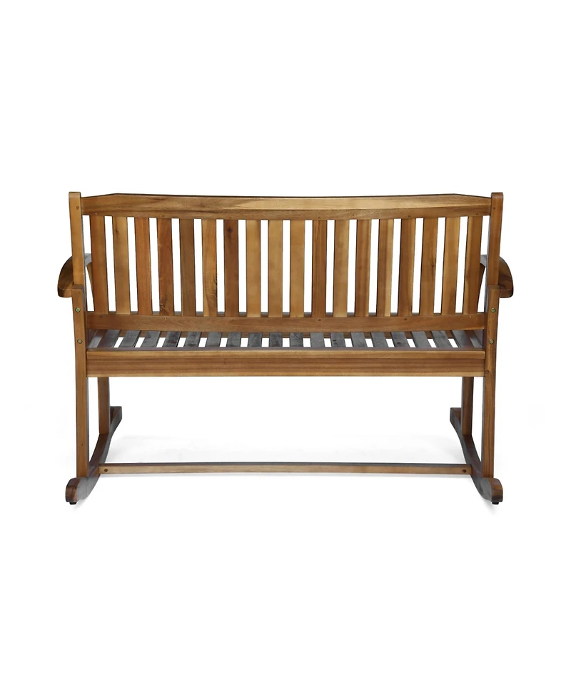 Mondawe Patio Rocking Loveseat Wood 2-Person Outdoor Rocker Bench with Cushions