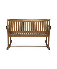 Mondawe Patio Rocking Loveseat Wood 2-Person Outdoor Rocker Bench with Cushions