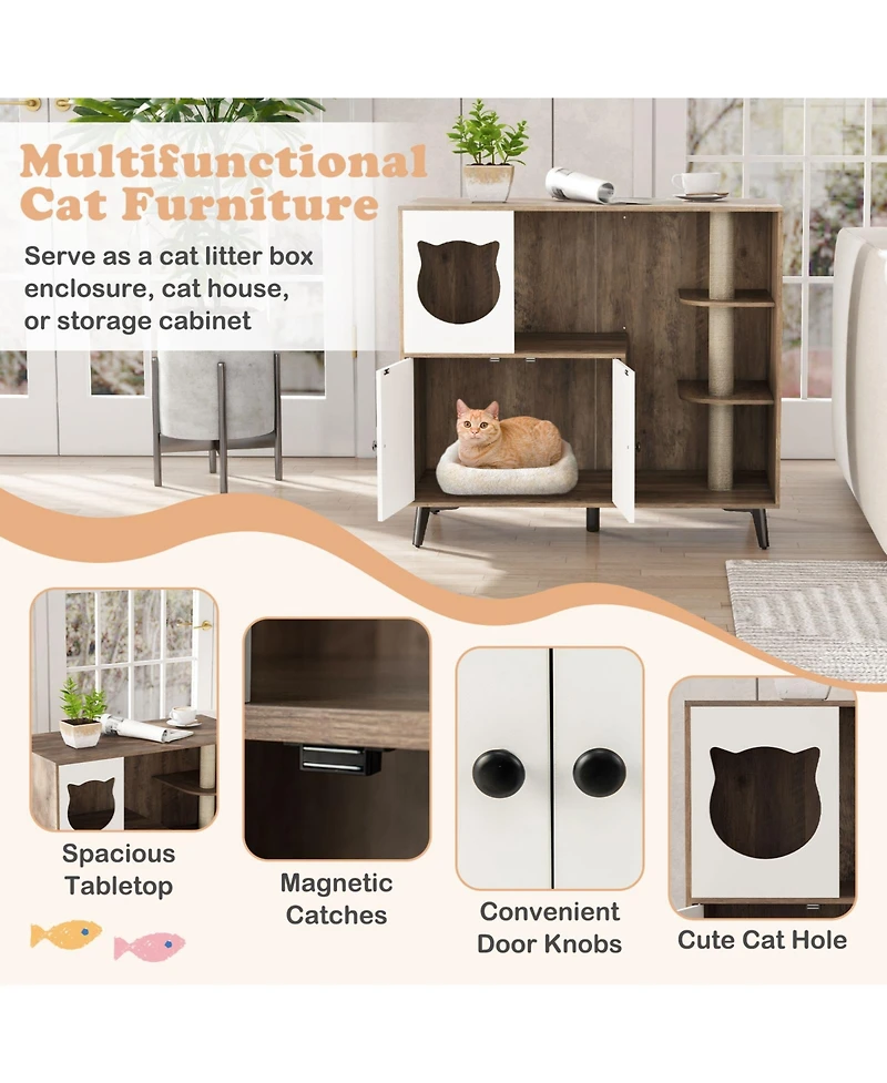Ruie 3-Tier Cat Litter Box Enclosure with Sisal Scratching Posts for Indoor Cats