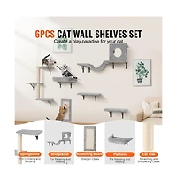 Ruie 6 Pack Wall Mounted Cat Shelves Set with Jumping Boards Hammock Sofa and Post