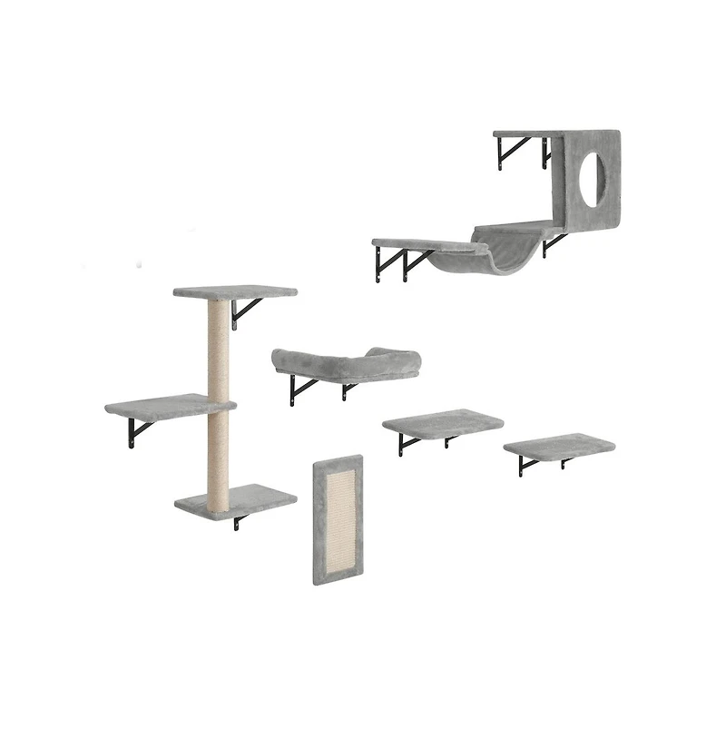 Ruie 6 Pack Wall Mounted Cat Shelves Set with Jumping Boards Hammock Sofa and Post