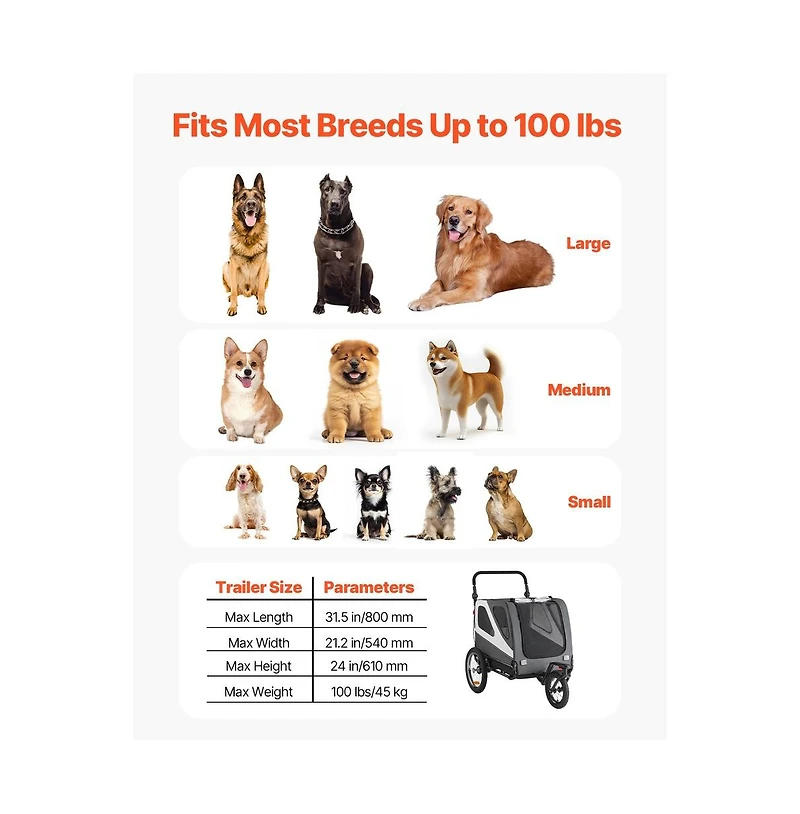 Ruie 2 in 1 Pet Bike Trailer and Stroller Cart for Small Large Dogs up to 100 lbs