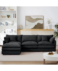 Rainsken 102" L Shaped Cloud Couch, Modular Sectional Sofa with Movable Ottoman and 4 Pillows, Deep Seat Chenille 3-Seater Couches for Living Room