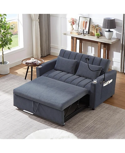 Rainsken Convertible Sofa Bed, Loveseat Sofa with Adjustable Backrest, 360degree(s) Swivel Phone Holder, 2 Cup Holders and Usb Ports for Living Room