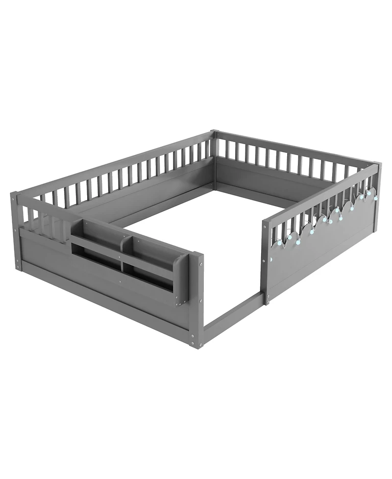 Rainsken Montessori Floor Bed with Storage Shelf and Light