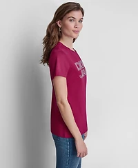 Dkny Jeans Women's Stacked Rhinestone Dome Stud Logo Crewneck T-Shirt