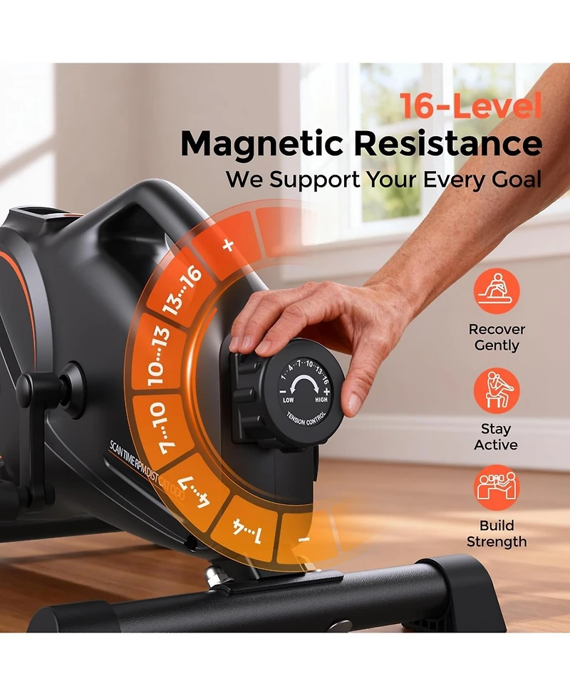 Fed Fitness Under Desk Bike, 16-Level Magnetic Resistance 3-in-1 Mini Exercise Bike, Quiet Pedal Exerciser with App Support