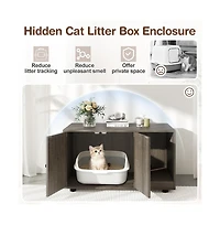 Ruie 35.5 Inch Wooden Hidden Cat Litter Box Enclosure Cabinet with Scratching Board