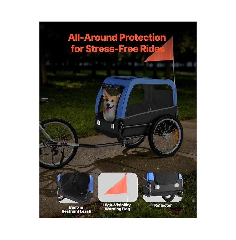 Ruie Smaller Pet Bike Trailer Bicycle Carrier Supports up to 66 lbs Internal Leash