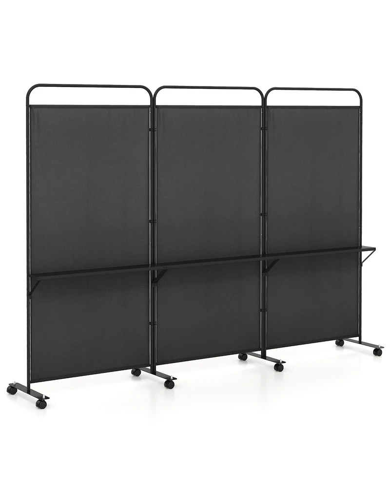 sumyeg 3-Panel Folding Room Divider with Metal Shelves and Lockable Wheels