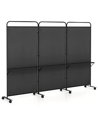 sumyeg 3-Panel Folding Room Divider with Metal Shelves and Lockable Wheels