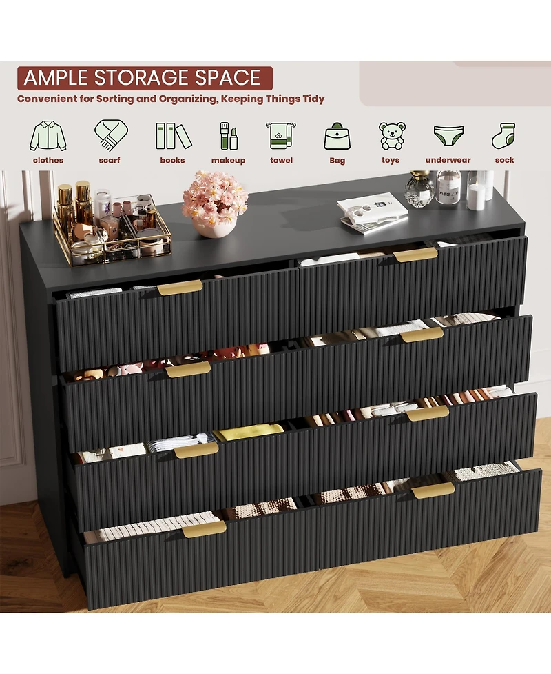 gaomon Fluted 8 Drawers Dresser For Bedroom, Wide Modern Chest of with Metal Handles, Living Room, Entryway, Hallway