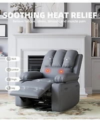 homfan Massage Recliner with Lumbar Heat, Swivel and Rocking Motion - Comfortable Easy-Clean Seating with Cup Holders and Side Storage Pocket
