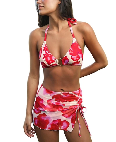 Cupshe Women's Floral Halter Bikini Set with Sarong