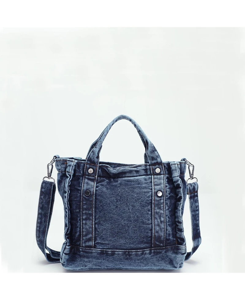Susu Women's Rework Tote Bag Crossbody Shoulder Bag Washed Blue Mini Satchel Top Handle Everyday Casual Handbag