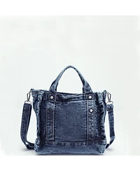 Susu Women's Rework Tote Bag Crossbody Shoulder Bag Washed Blue Mini Satchel Top Handle Everyday Casual Handbag